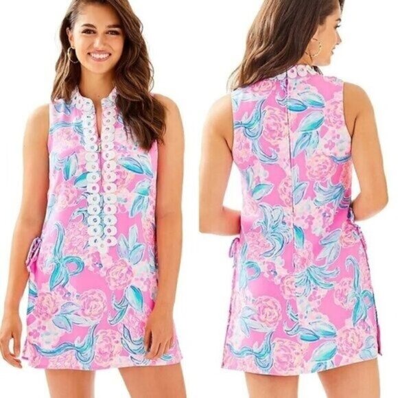 NWT Lilly Pulitzer Jonna Romper Size 00 Prosecco Pink Blue Tropical Print - Picture 1 of 13